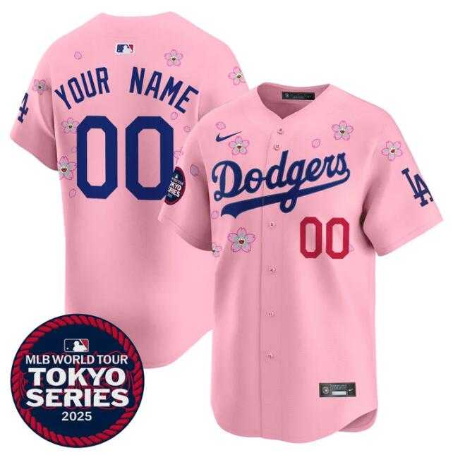 Mens Los Angeles Dodgers Active Player Custom Pink 2025 Tokyo Series Limited Stitched Baseball Jersey->customized mlb jersey->Custom Jersey